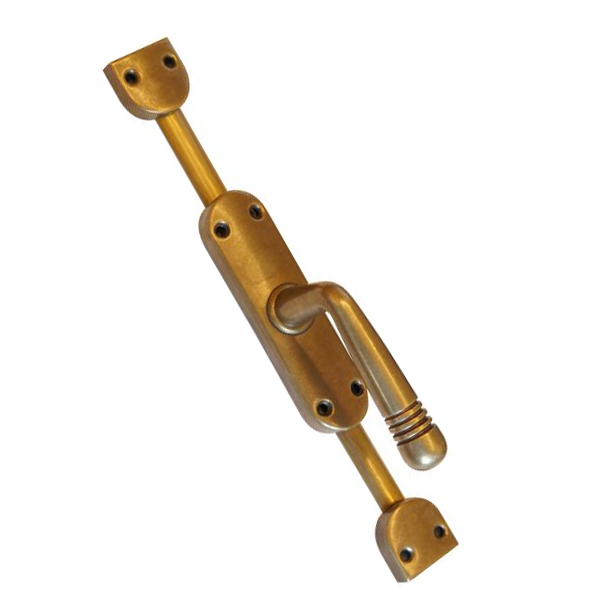 Fenstergetriebe Historie, Basquilverschluß, Basküleverschluss, Besküleverriegelung, Bascule, antik Fenster Getriebe aufliegend, Messing patiniert, für rechtes Fenster, bis 2,4 Meter